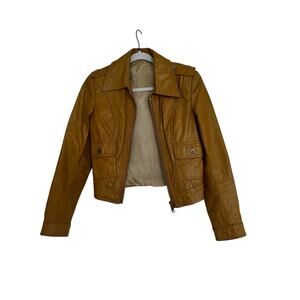 Vintage Mustard Vegan Leather Moto Jacket – Cropped, Fitted, & Fierce | Loft